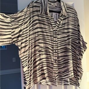 Entro Black and White Zebra Print Button Down Shirt